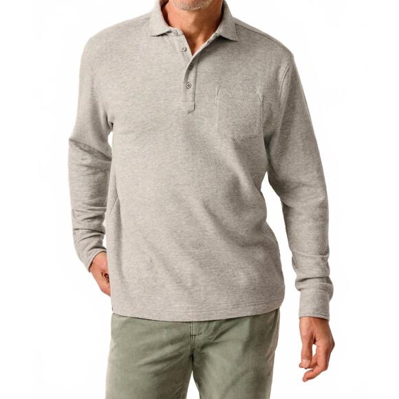 NEW JOHNNIE-O alwin ripple knit polo sweater in light grey
